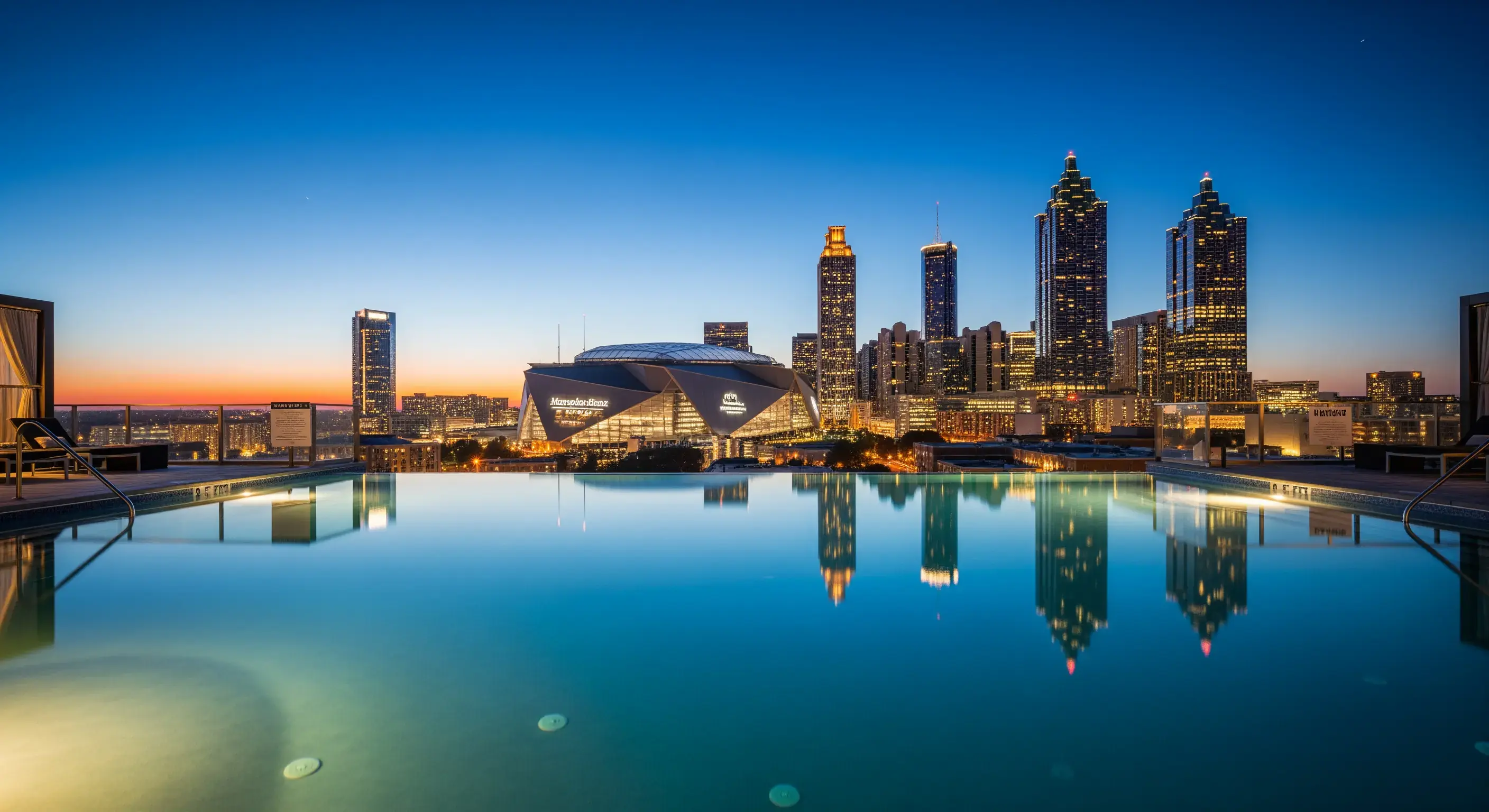Atlanta skyline with Mercedes-Benz Stadium and Centennial Olympic Park