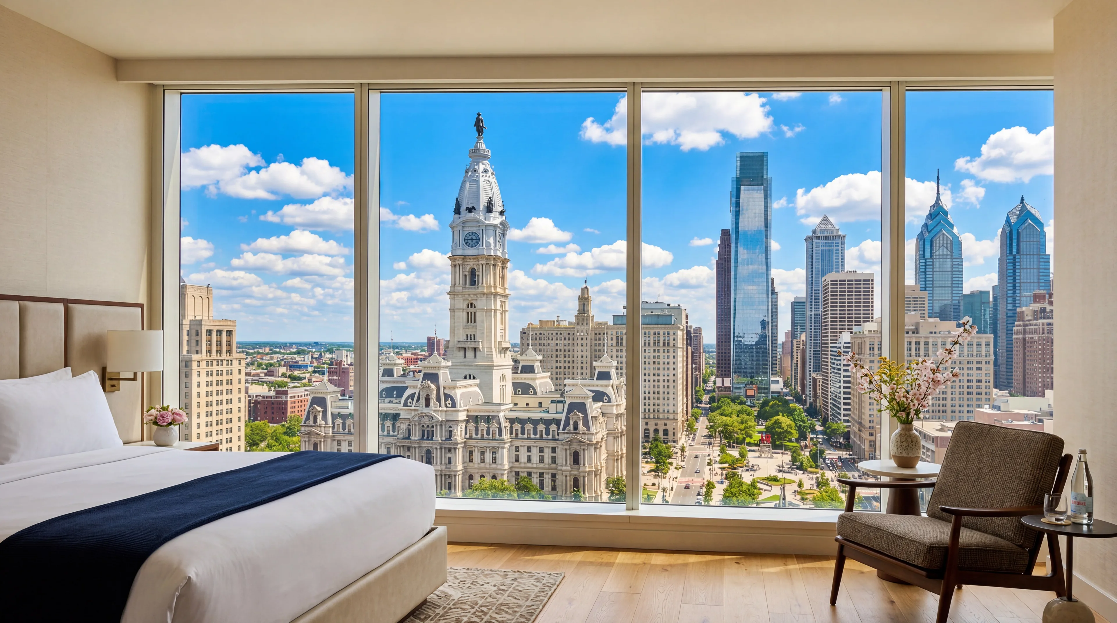 Philadelphia skyline with Lincoln Financial Field and South Philadelphia sports complex