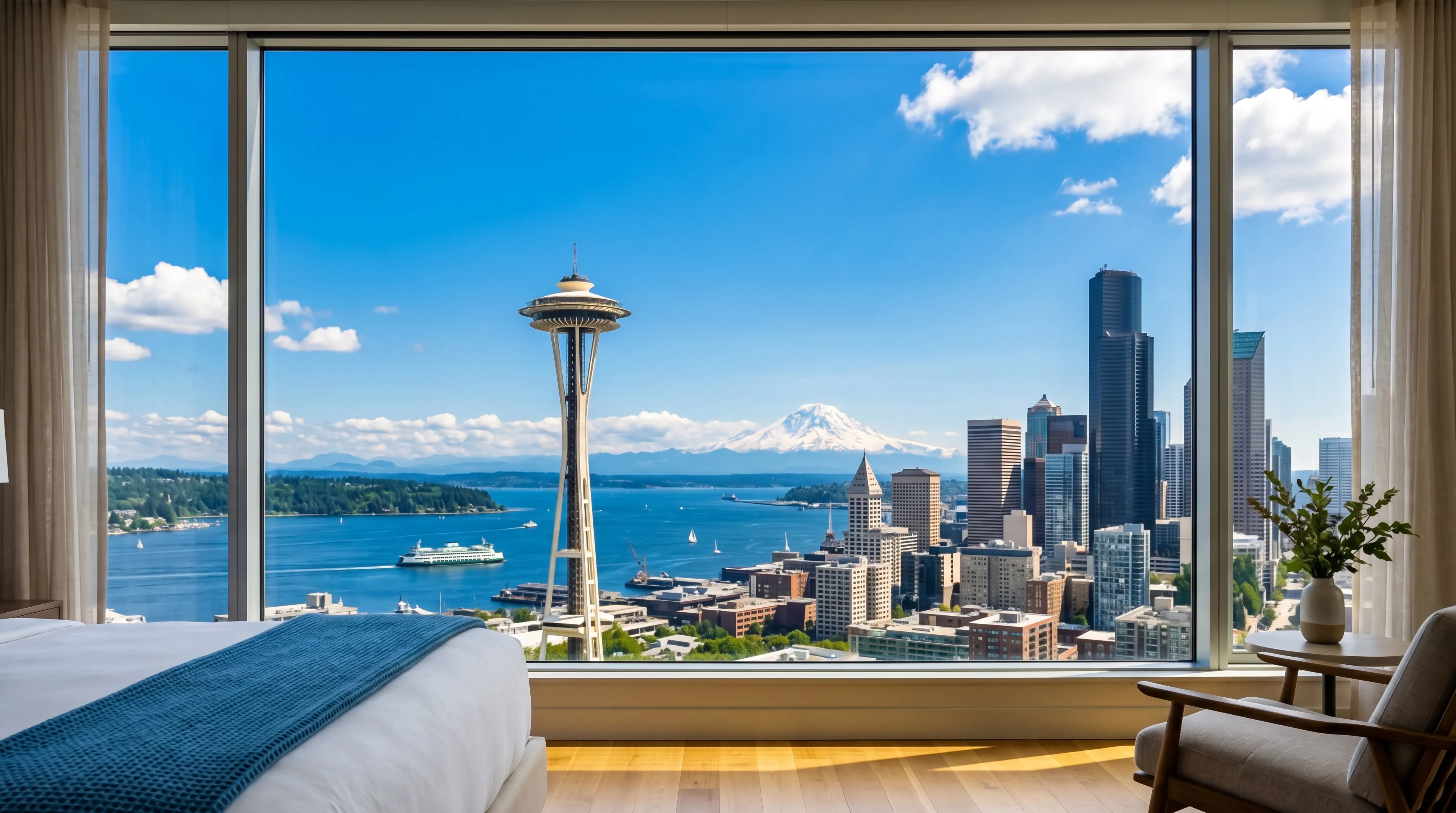 Seattle skyline with Space Needle and Lumen Field