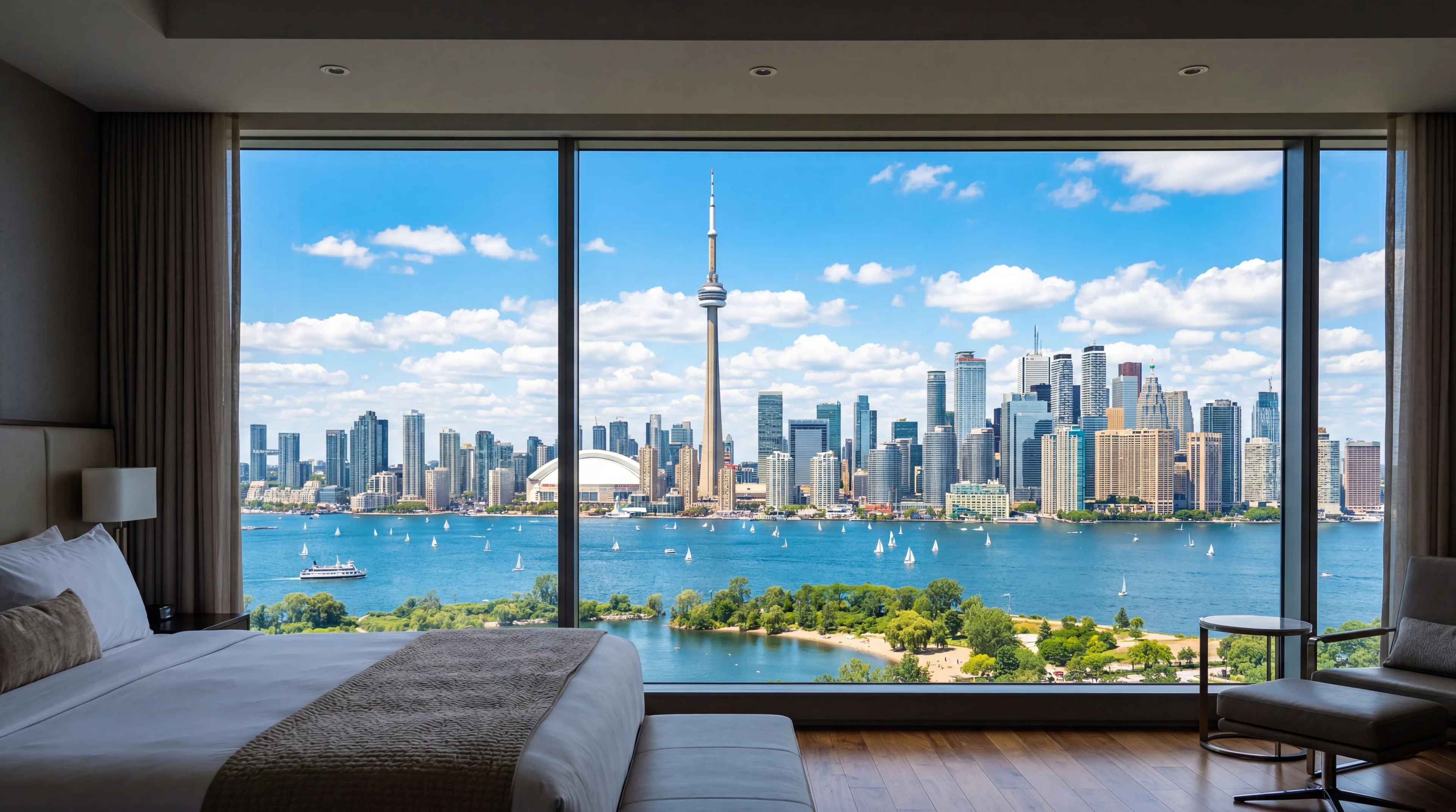 Toronto skyline with CN Tower at sunset, Ontario, Canada
