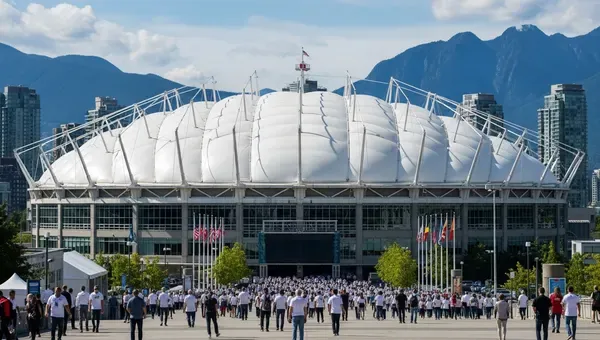 BC Place Vancouver Crowd walking toward BC Place Vancouver, a host venue for the FIFA World Cup 2026.